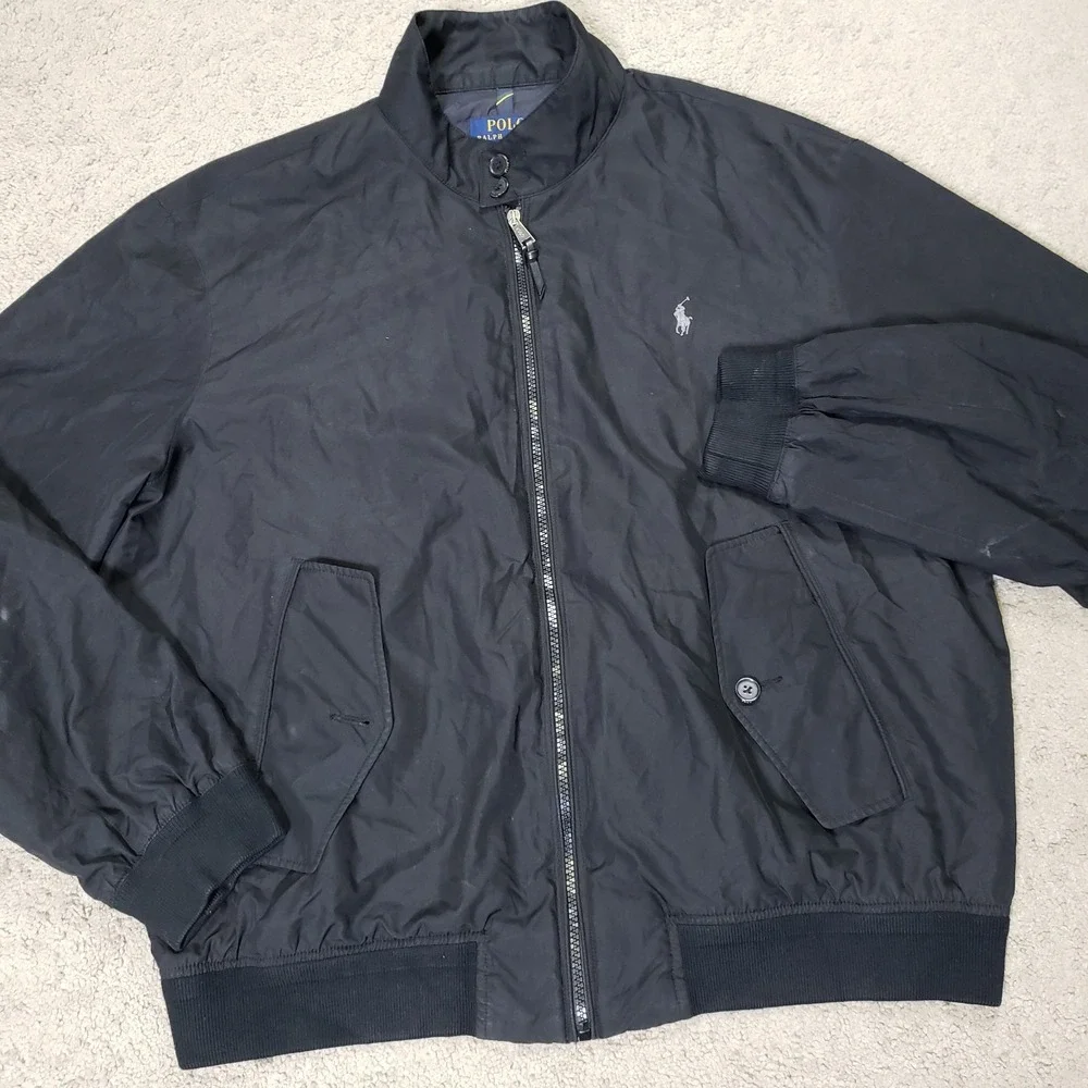 Polo Ralph Lauren Harrington Jacket Mens XL Black Full Zip Bi-Swing Windbreaker